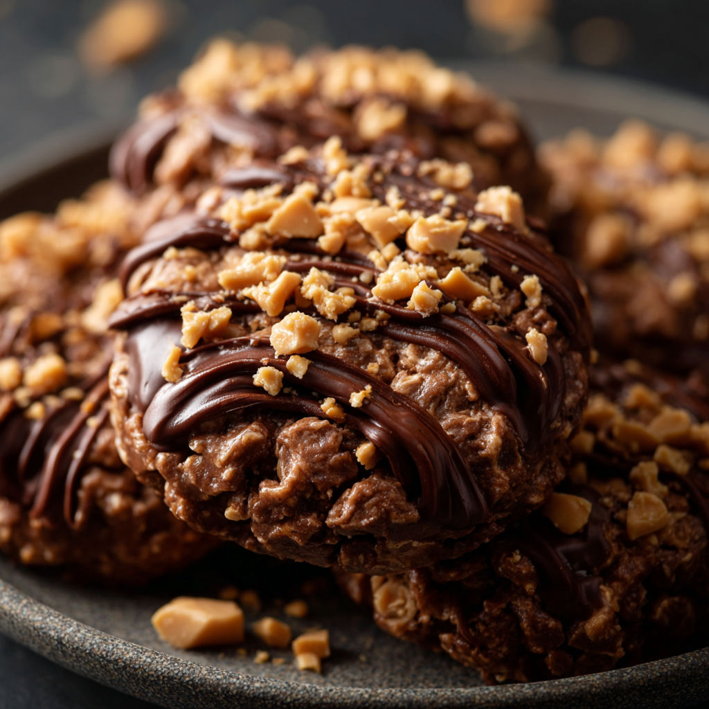 A plate of chocolate chip cookies with walnuts on top.