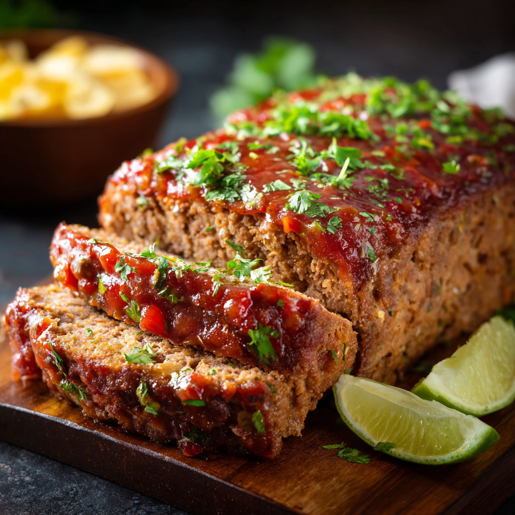 A slice of Mexican Meatloaf with a side of chips.