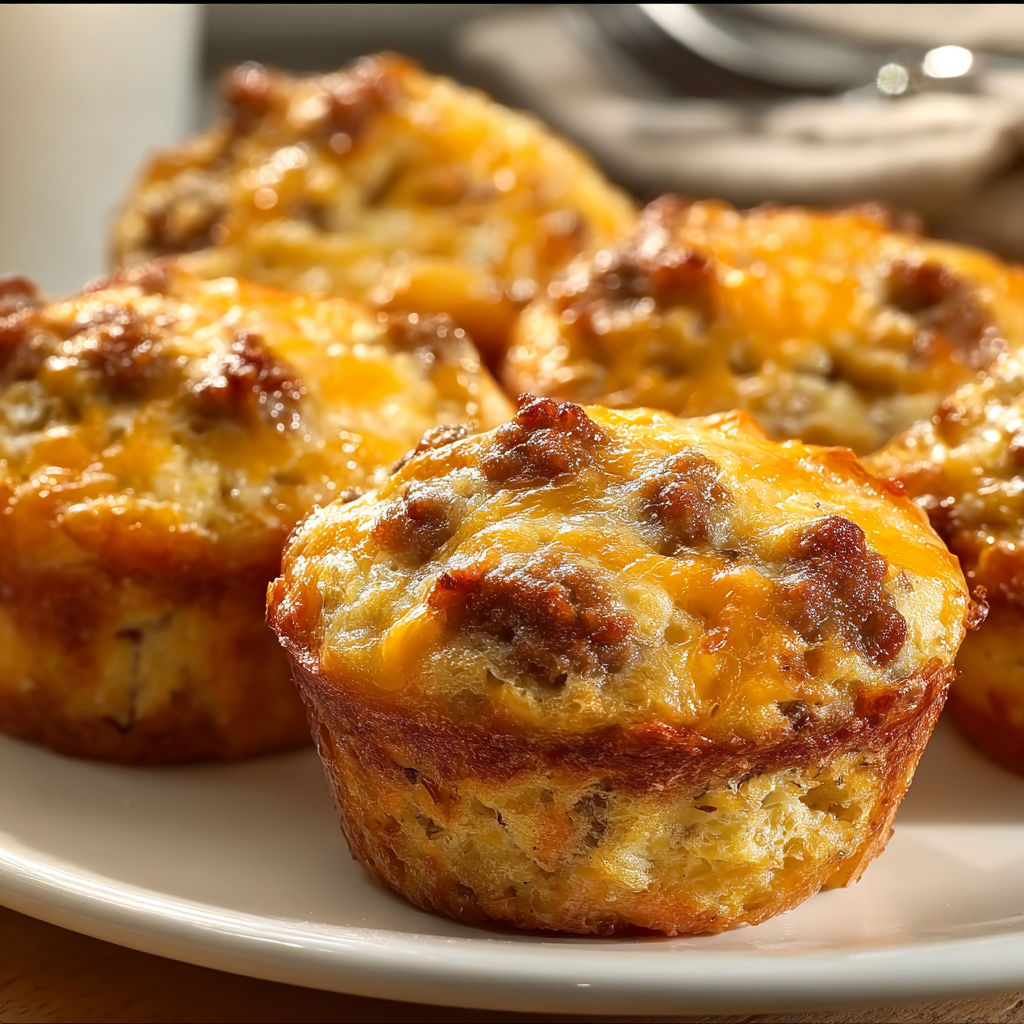 A plate of muffins with cheese and bacon toppings.