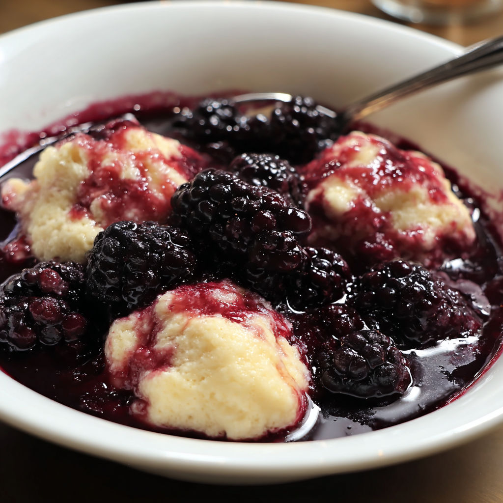 A bowl of berry cream with a spoon in it.