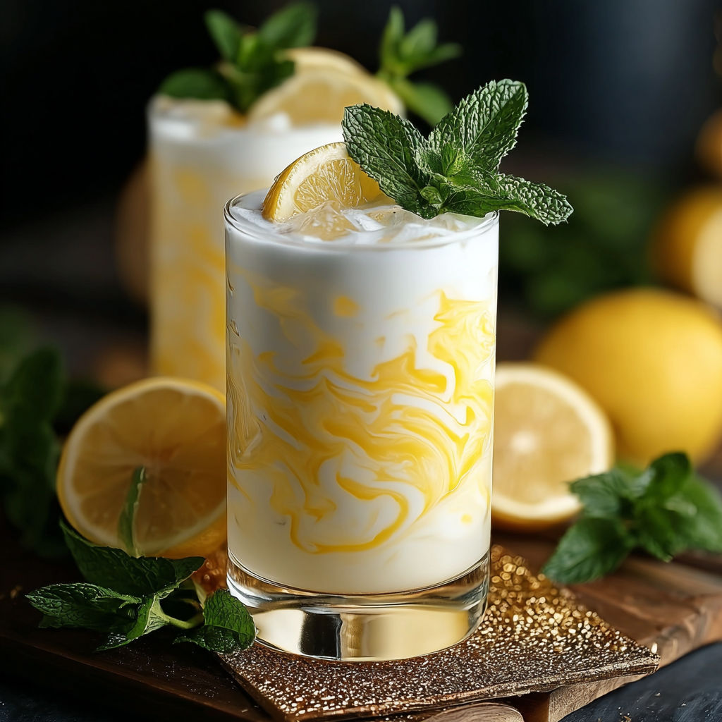 A glass of lemonade with a lemon wedge on top.