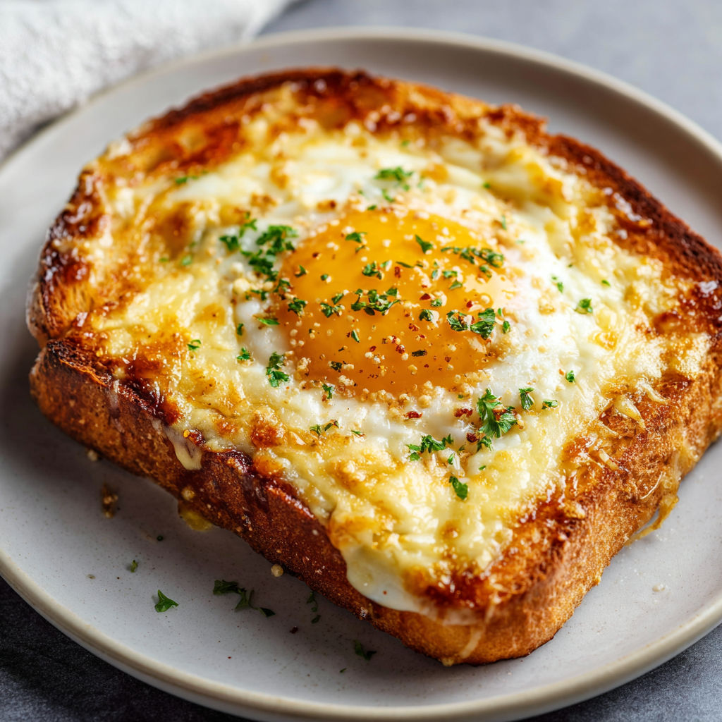 A slice of toast with a fried egg on top, served on a plate.