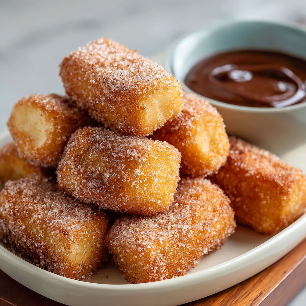 A plate of Sweet Air Fryer Churro Bites Recipe.