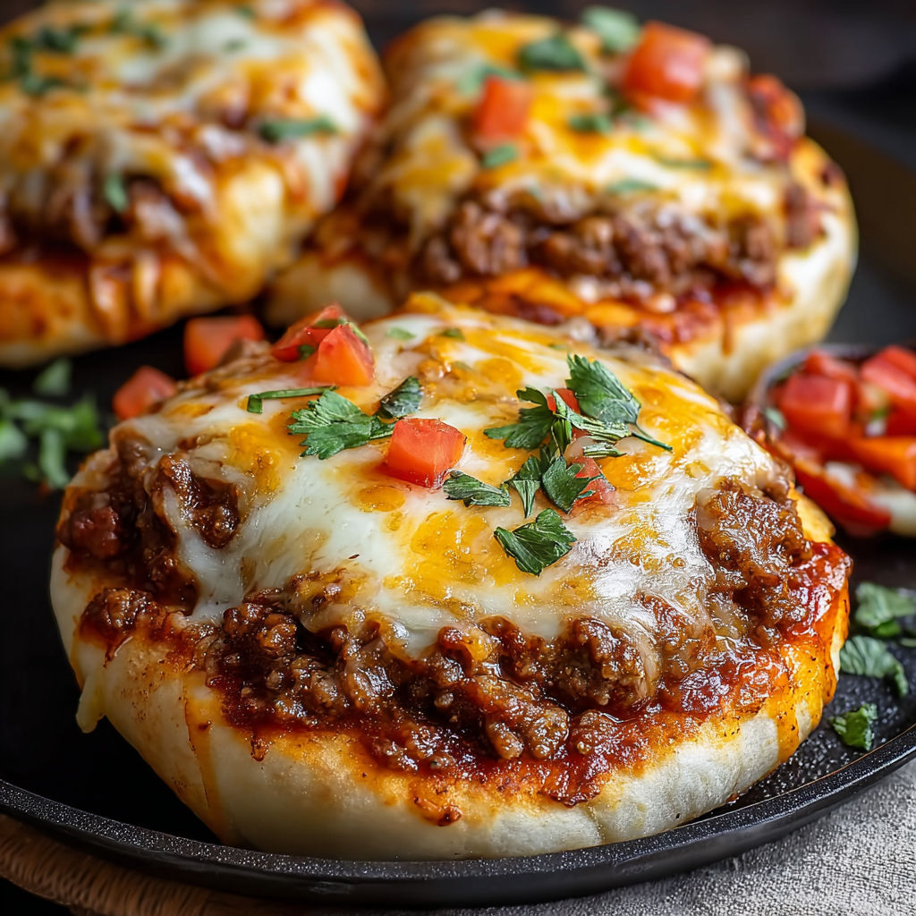 A delicious pizza with cheese and tomatoes on a black plate.