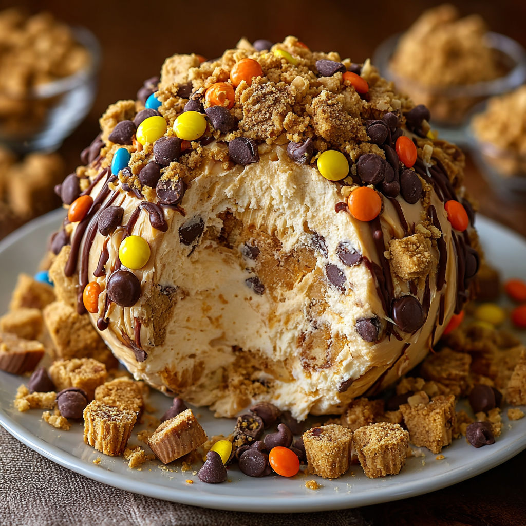 A plate of cake with chocolate and peanut butter toppings.