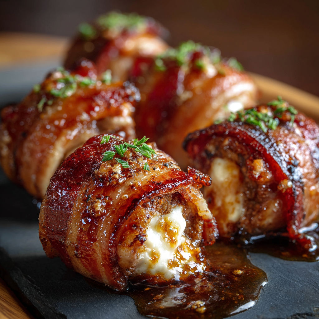 Cheddar-Stuffed BBQ Bacon Bombs are a delicious and indulgent treat, featuring bacon wrapped around a cheesy filling and then grilled to perfection.