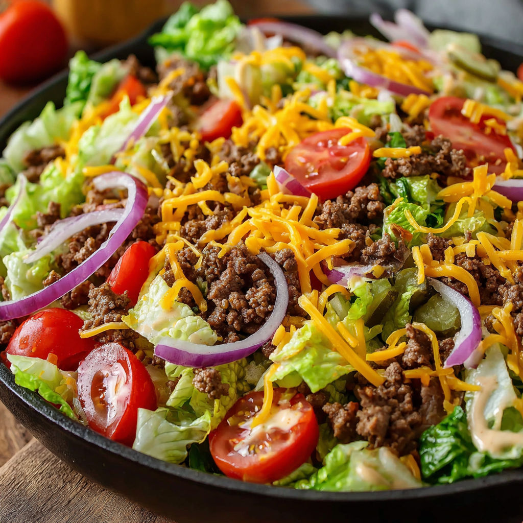 A delicious salad in a pan with lettuce, tomatoes, and cheese.