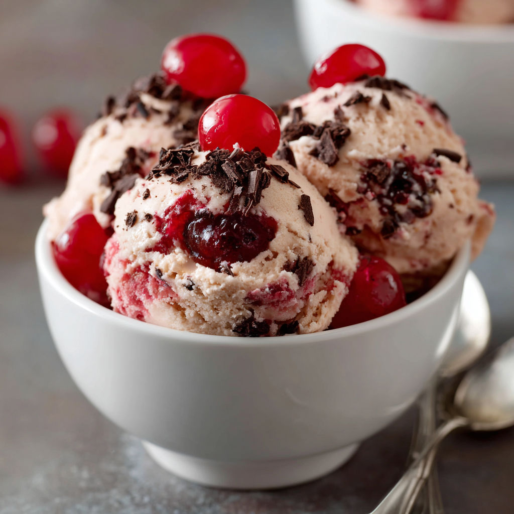 A bowl of chocolate ice cream with chocolate chips and cherries on top.
