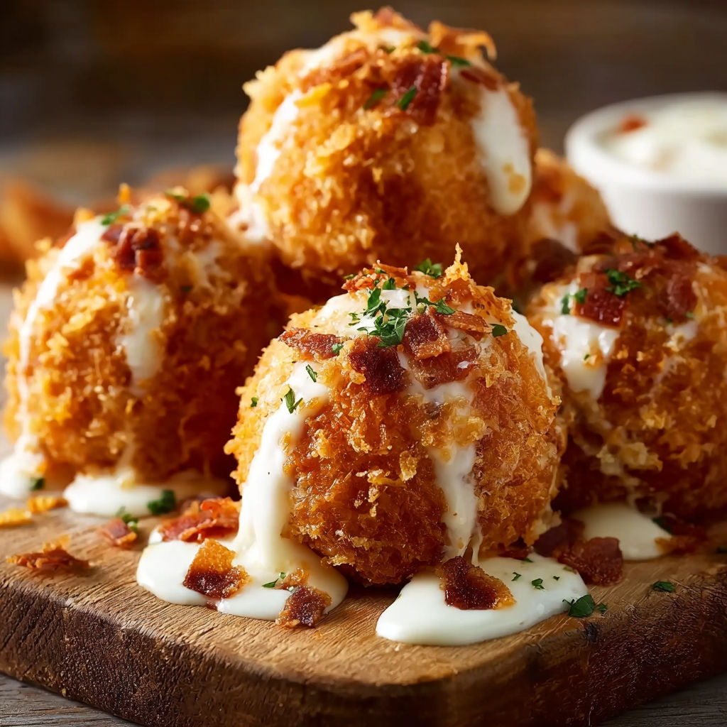A plate of bacon wrapped appetizers with a white sauce.