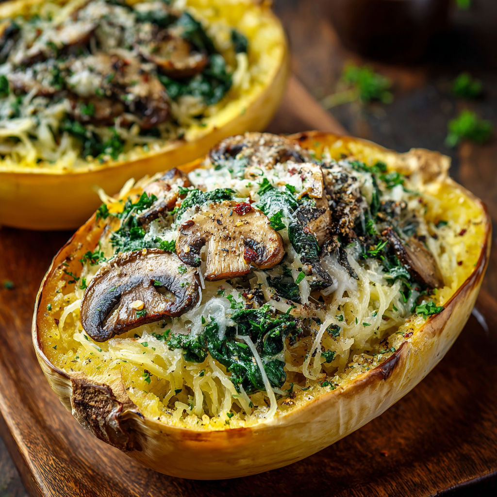 A delicious creamy spinach mushroom squash dish.