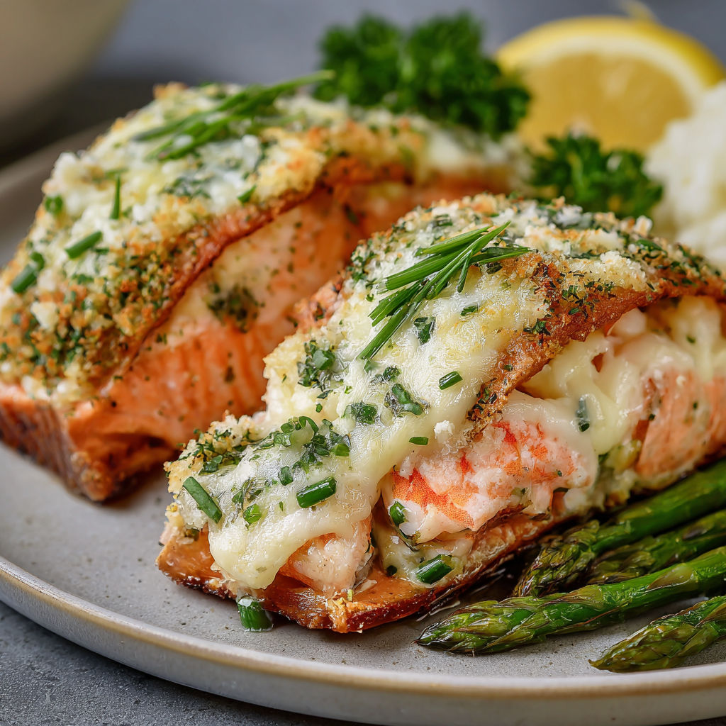 A plate of food with a salmon entree and asparagus on the side.