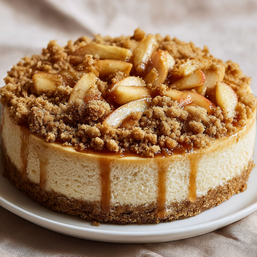 A slice of cheesecake with a caramel sauce drizzle on top.