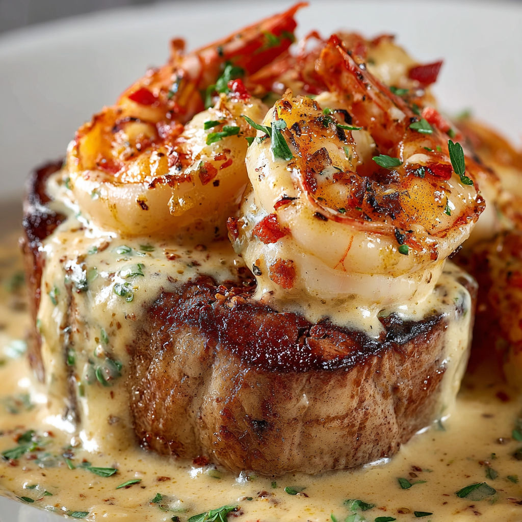A delicious meal of shrimp and lobster with a creamy sauce.