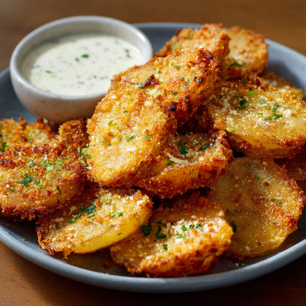 A plate of crispy potato mojos with a dipping sauce.