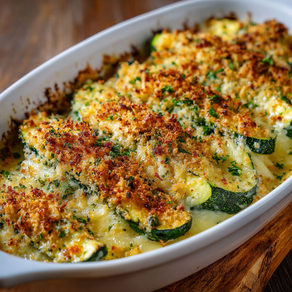 A delicious Baked Zucchini Cheese dish is ready to be served.