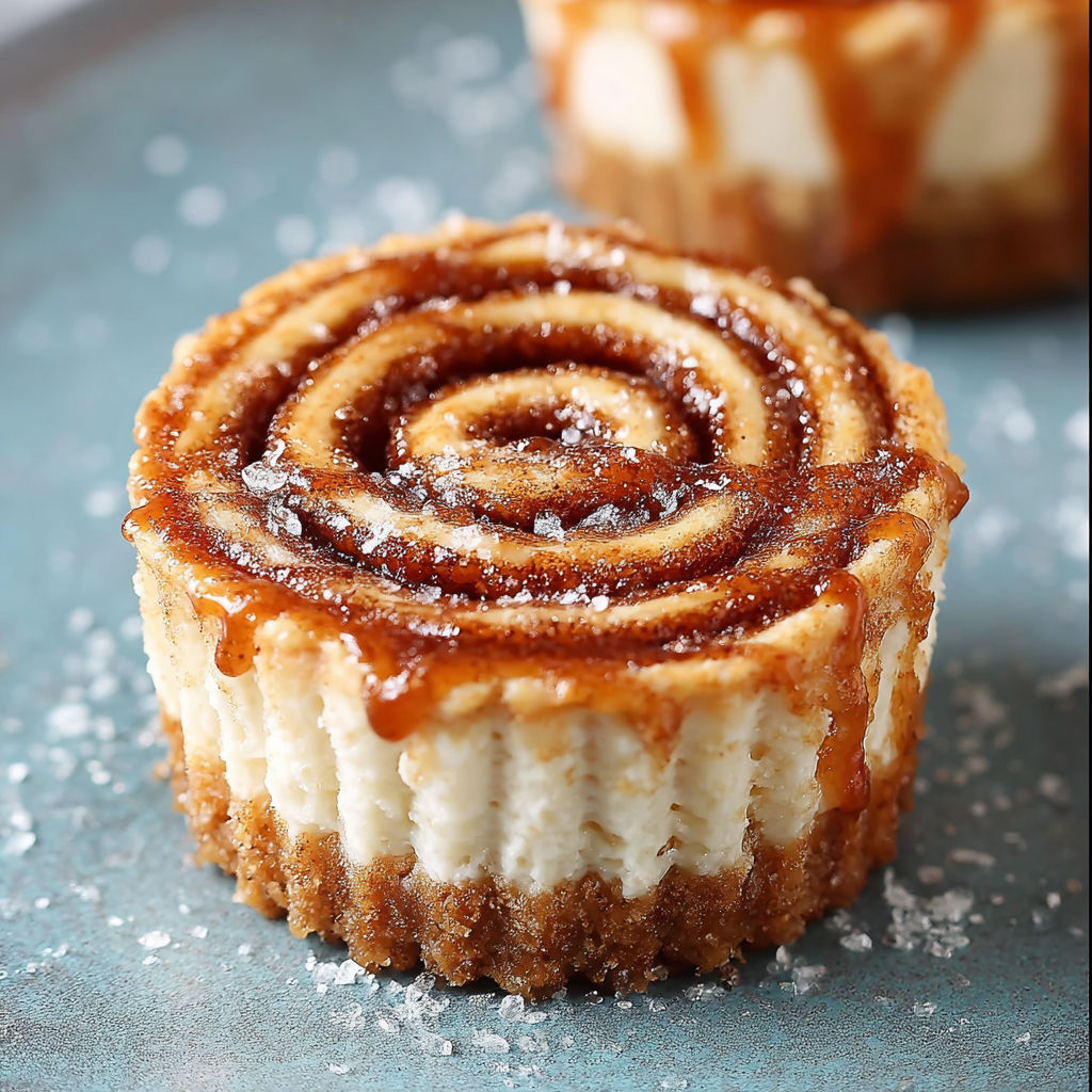 A delicious dessert made from a cinnamon roll and cheesecake filling, topped with a caramel sauce.