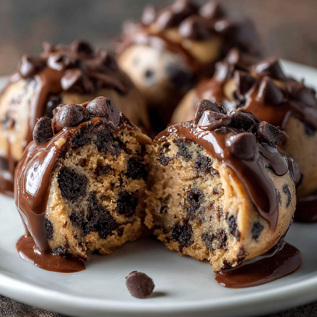 Chocolate chip cookies with chocolate drizzle on a plate.