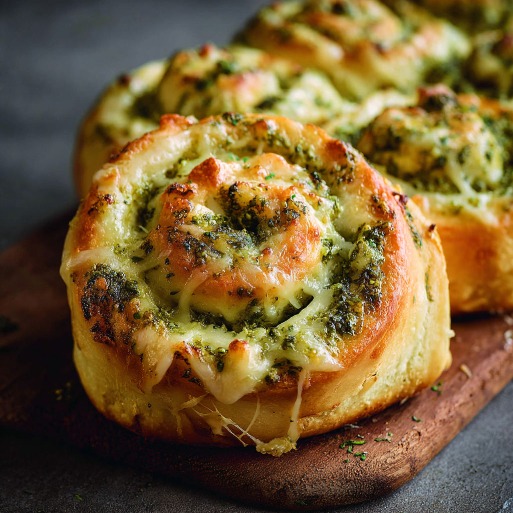 A delicious looking spinach and cheese pastry is displayed on a wooden cutting board.