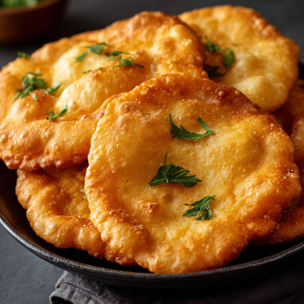 A plate of golden brown calzones with green herbs on top.