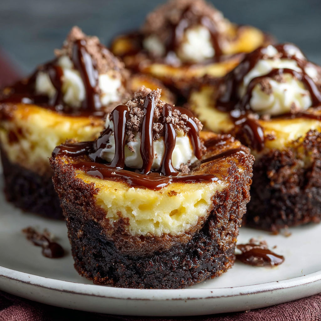 A plate of chocolate and white frosted cupcakes with chocolate drizzle.