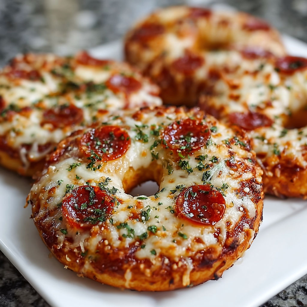 A plate of pepperoni and cheese bagels.