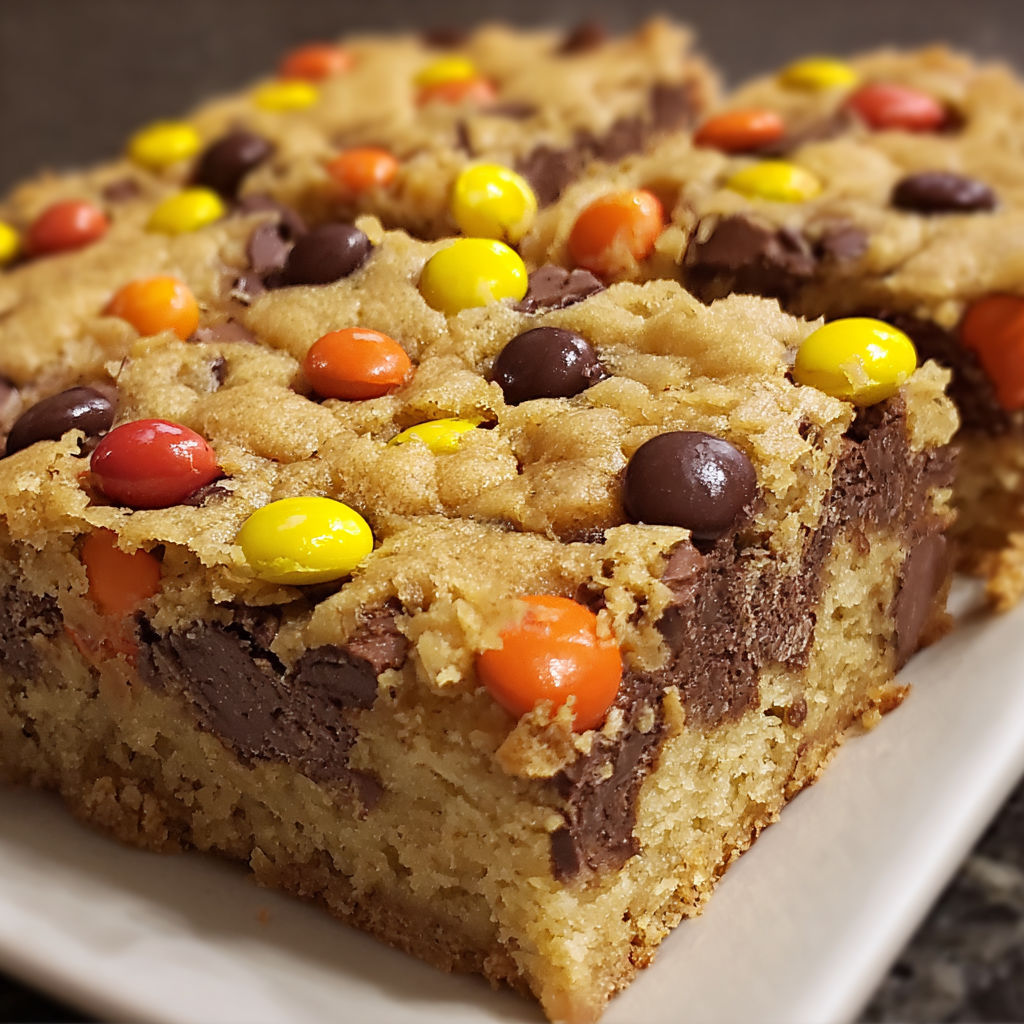 A delicious dessert made with chocolate chips and Reese's Pieces candies.