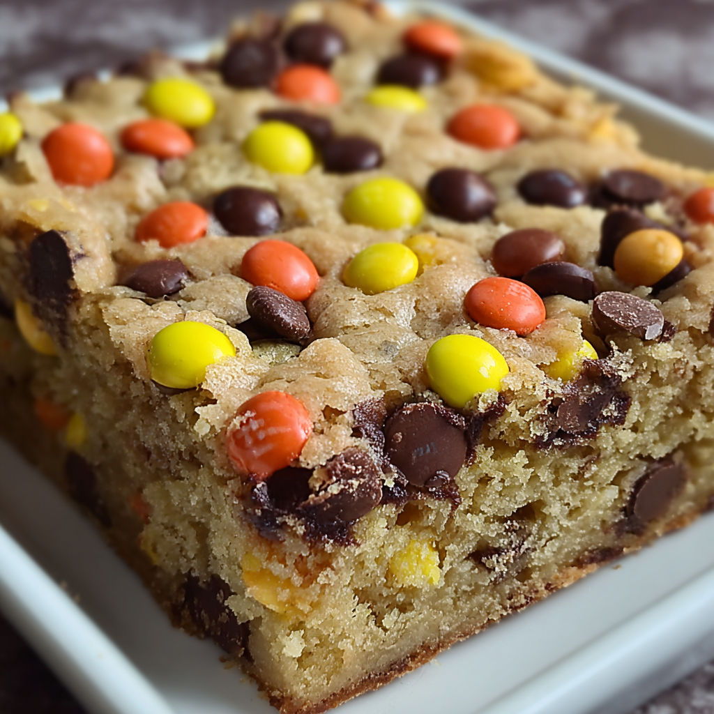A delicious dessert made with chocolate chips and peanut butter cups.