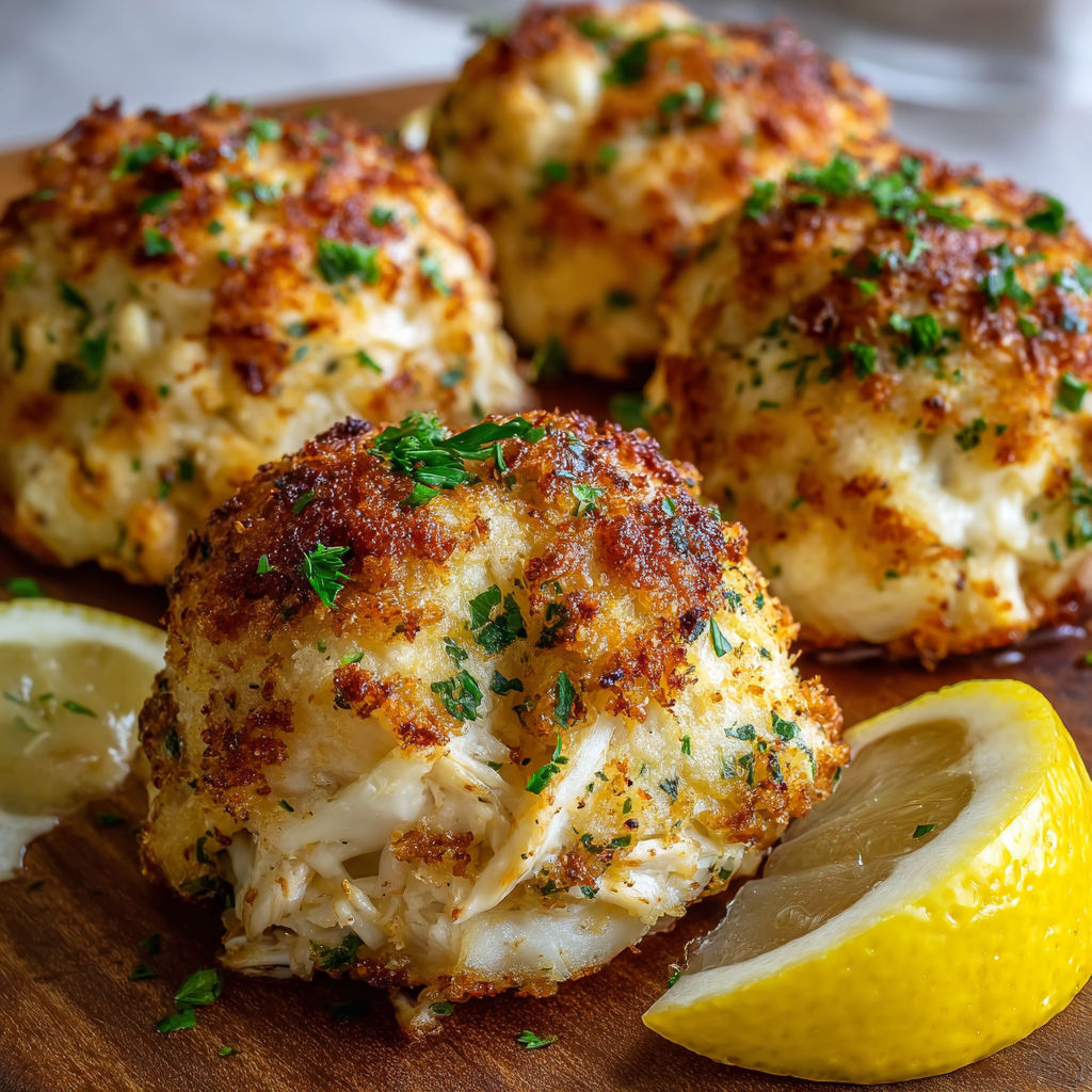A plate of crab cakes with lemon wedges on the side.