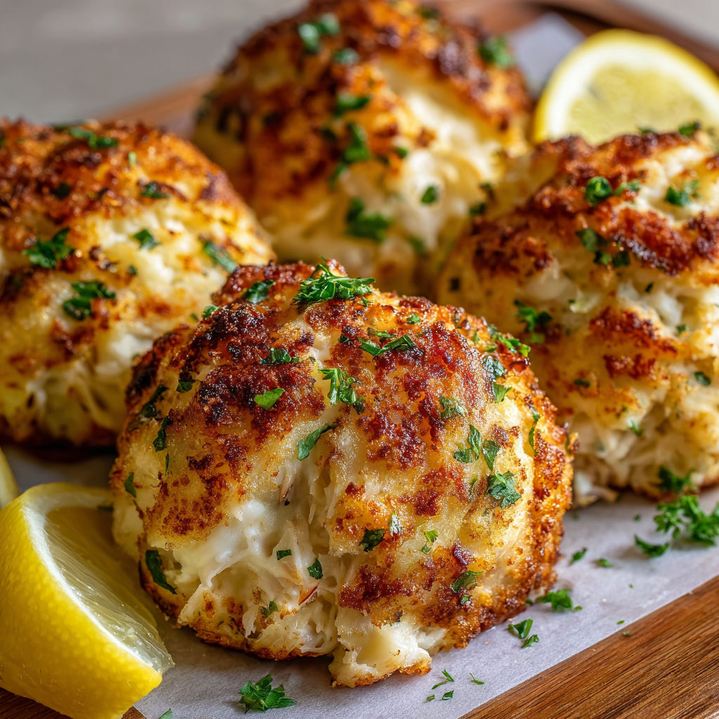 A plate of crab cakes with lemon wedges on the side.