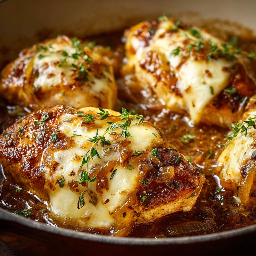 A pan of chicken with cheese and herbs, cooked to perfection.