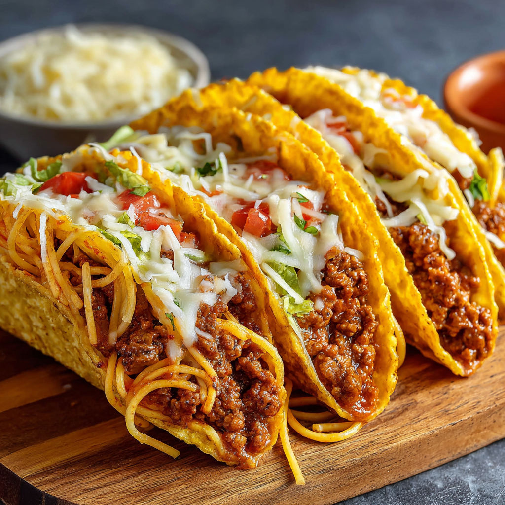A bowl of sour cream and a plate of two tacos with cheese and meat.