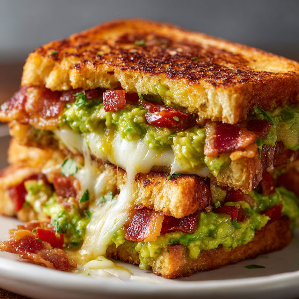A delicious sandwich made with bacon, cheese, and avocado.