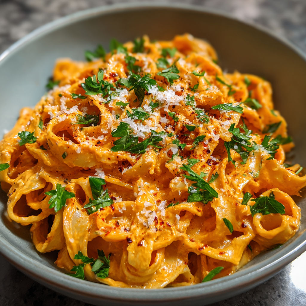A bowl of pasta with cheese and herbs, possibly a dish called "Cheesy Pasta with Herbs.