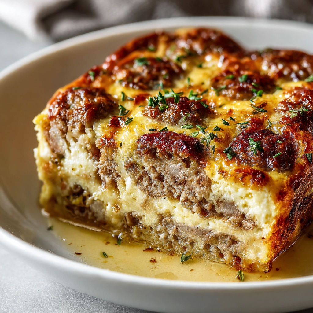 A delicious casserole dish with meat and cheese, served on a white plate.