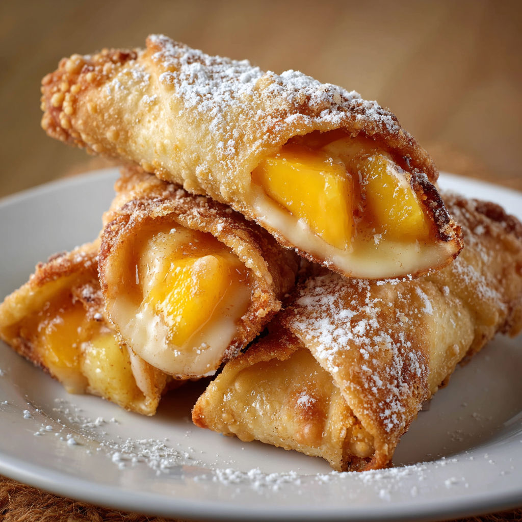 A plate of delicious pastries, including a crepe filled with fruit, is presented on a dining table.