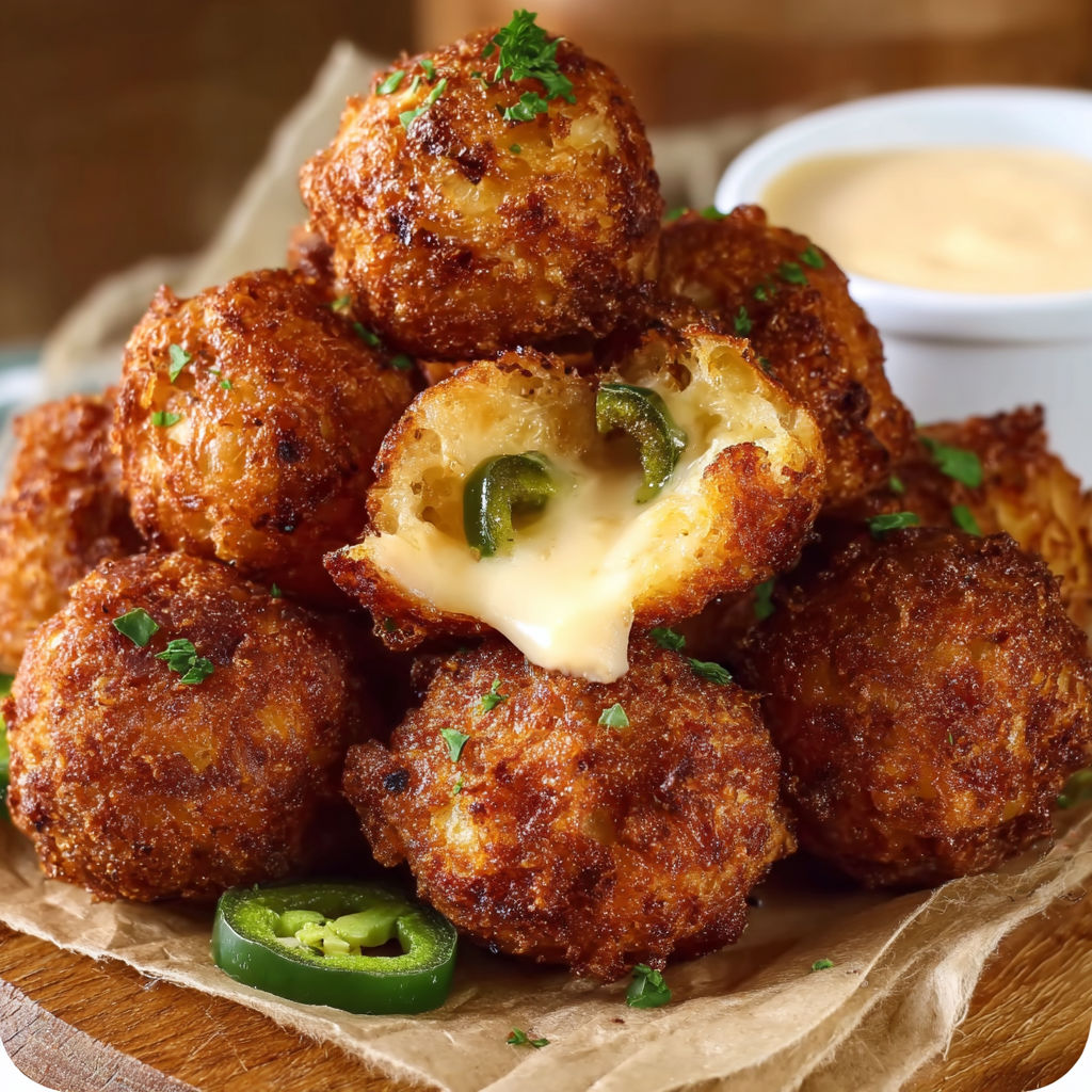A stack of cheese-filled bread balls with a side of sour cream.