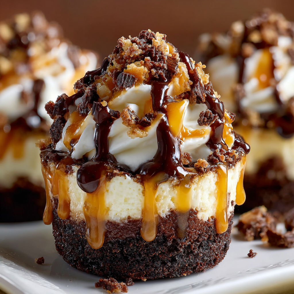 A close up of a chocolate dessert with caramel drizzle and whipped cream.