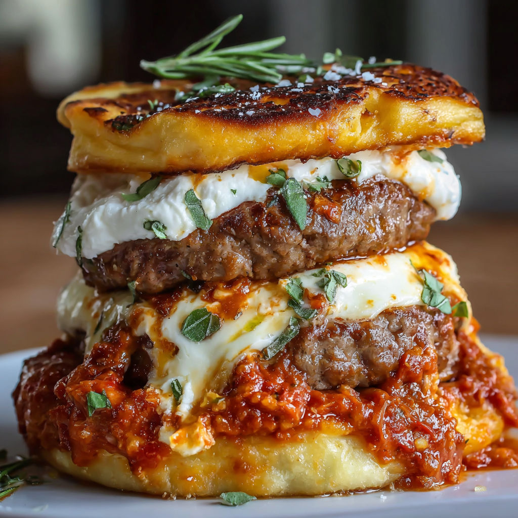 A stack of meat and cheese sandwiches with a sprig of parsley on top.