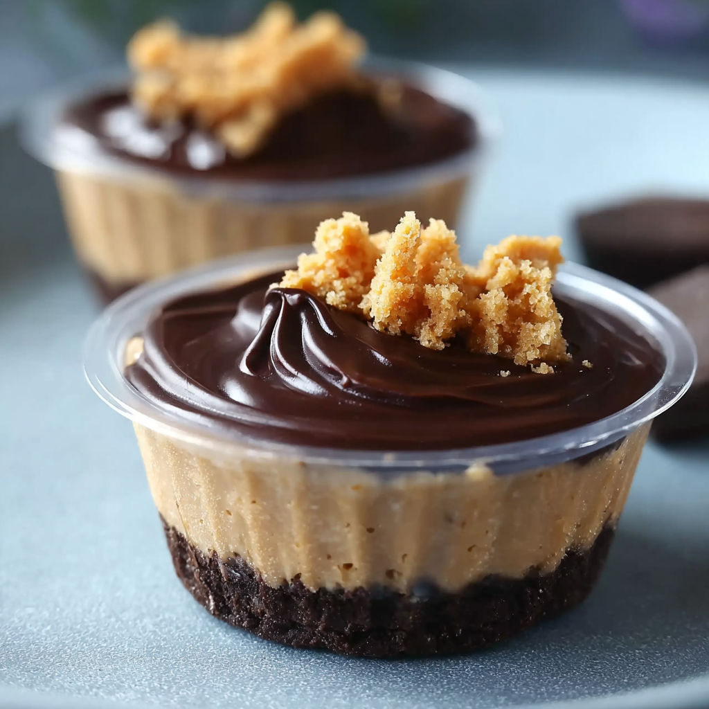 A chocolate dessert with a caramel topping and a cookie crumb topping.