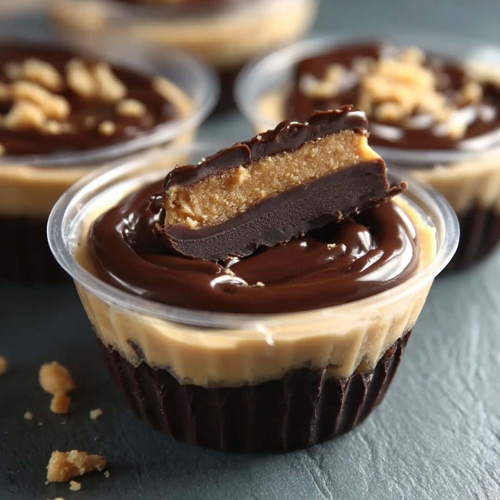 A close up of a chocolate dessert with a caramel topping, served in a cup.