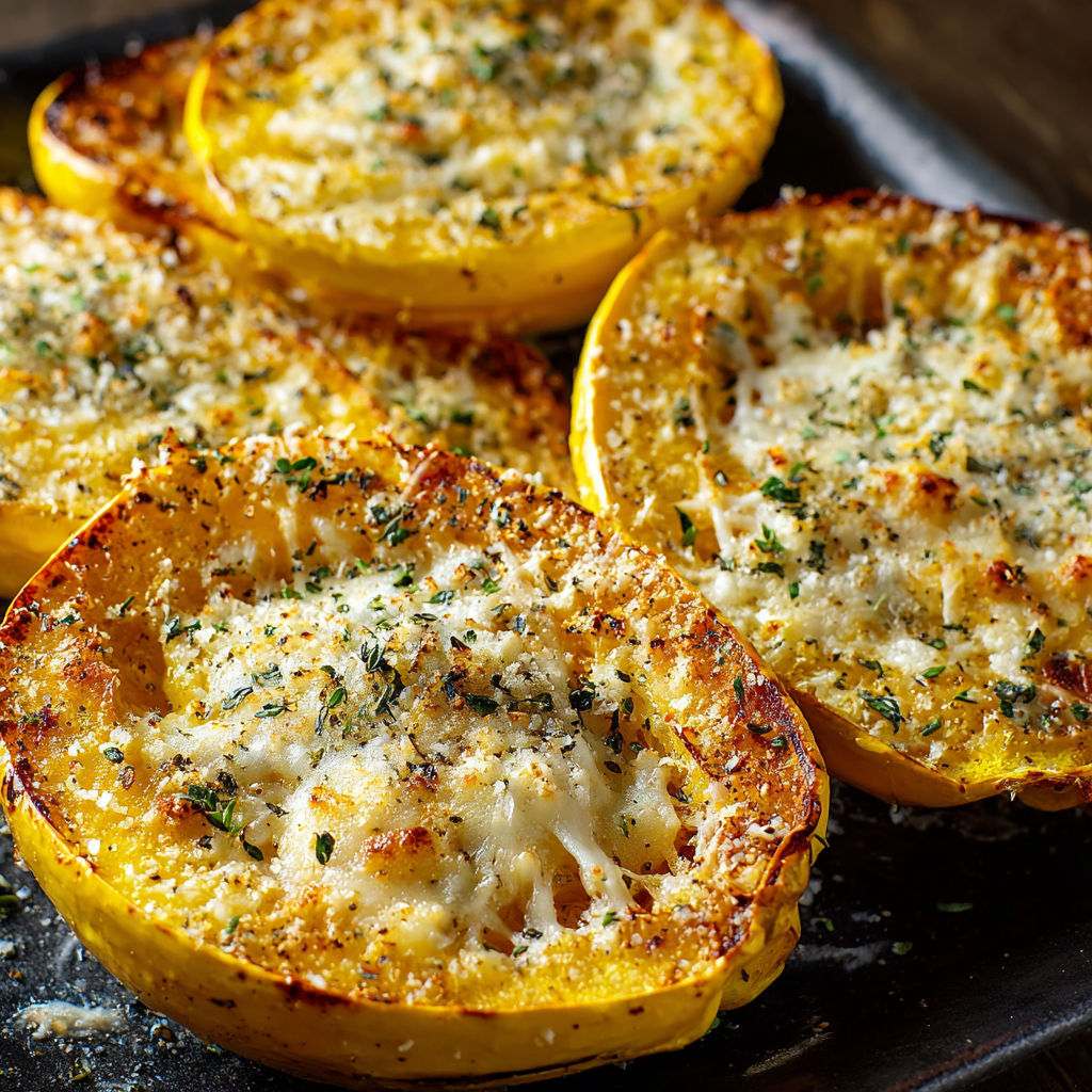 A plate of baked zucchini with cheese and herbs on top.