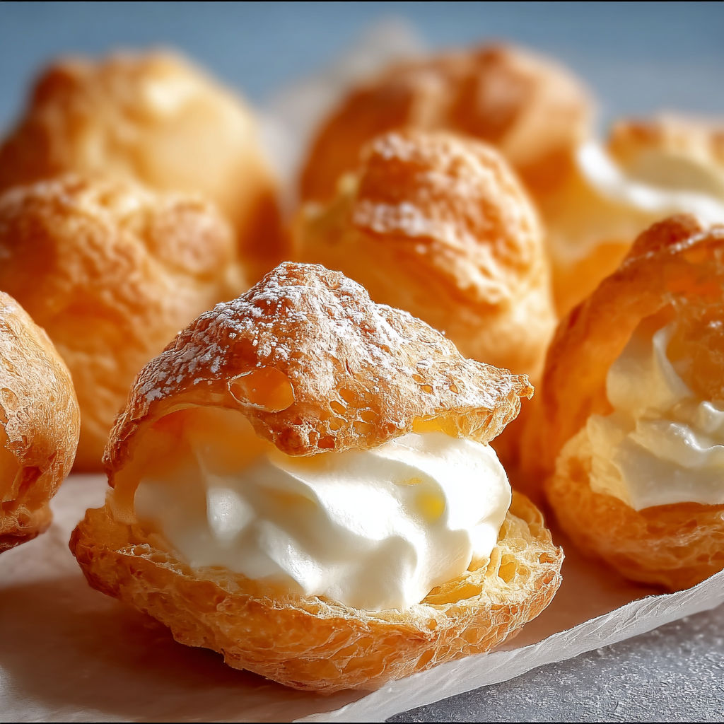 A plate of Mom's Irresistible Cream Puffs, each filled with a delicious cream filling.