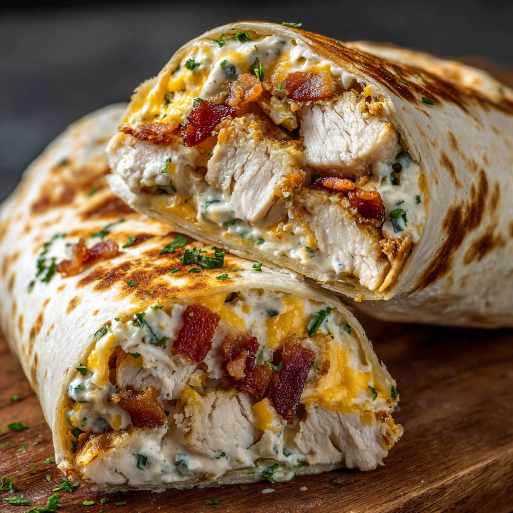 A delicious chicken burrito is served on a wooden table.