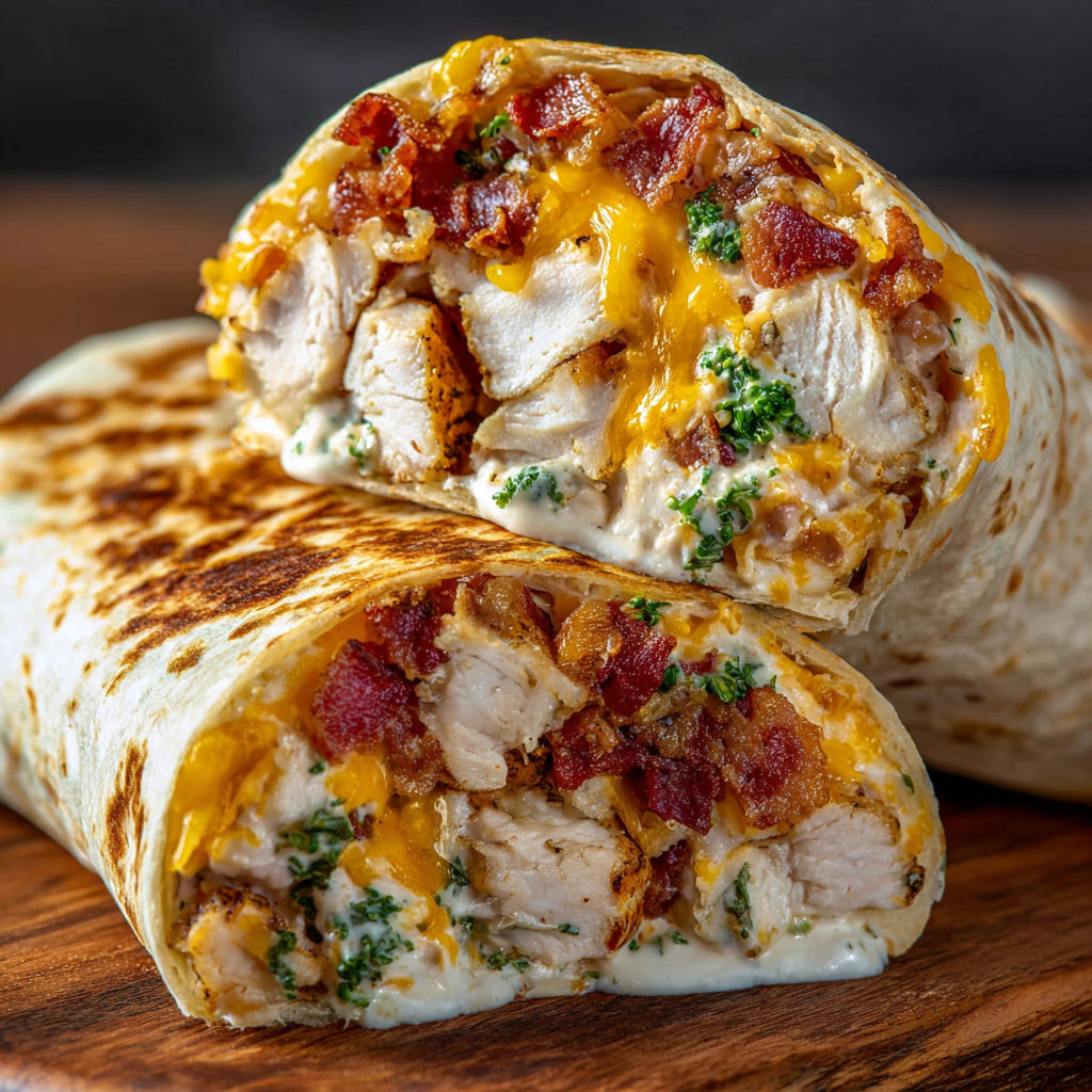 A delicious bacon and cheese burrito is displayed on a wooden table.