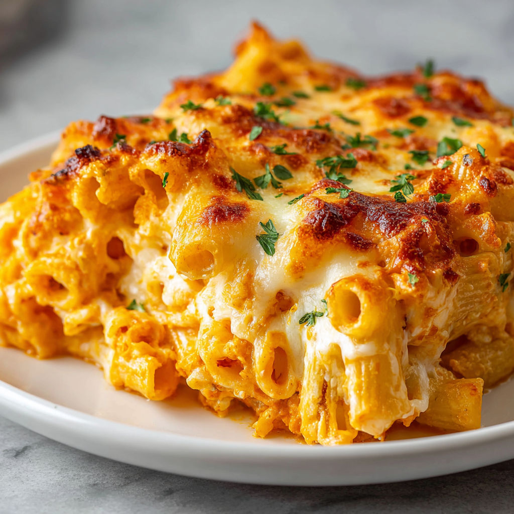 A delicious pasta dish with cheese and herbs on a white plate.