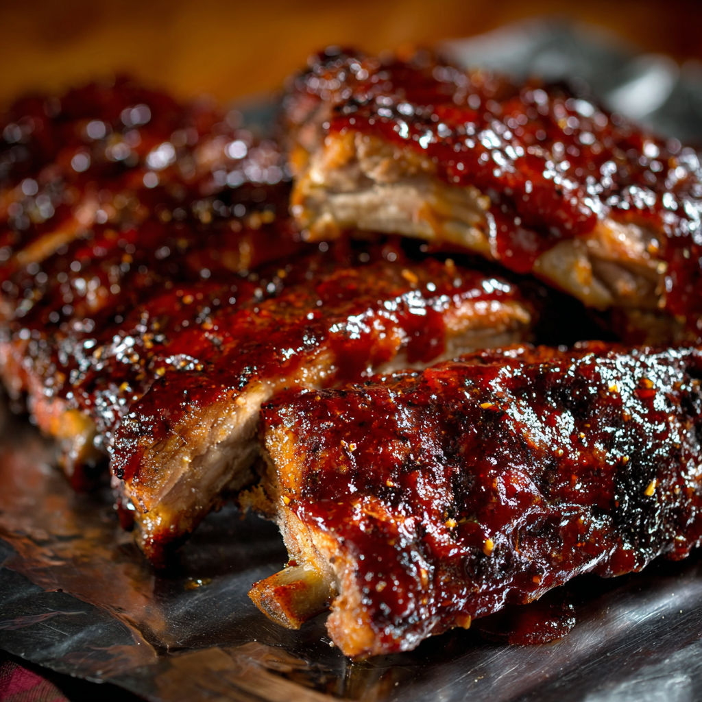 A delicious serving of Dr Pepper Ribs, cooked to perfection and ready to be enjoyed.