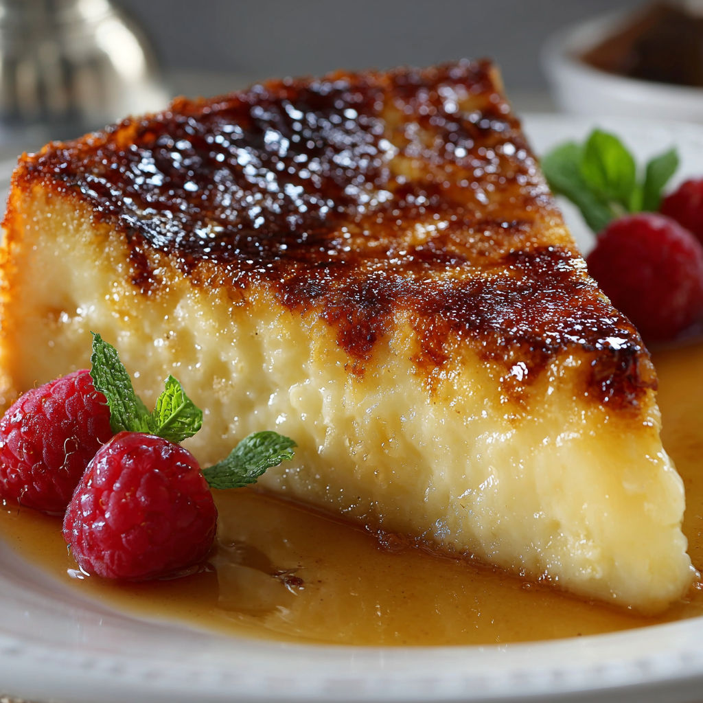 A slice of Crème Brûlée Cheesecake Recipe is served on a plate.