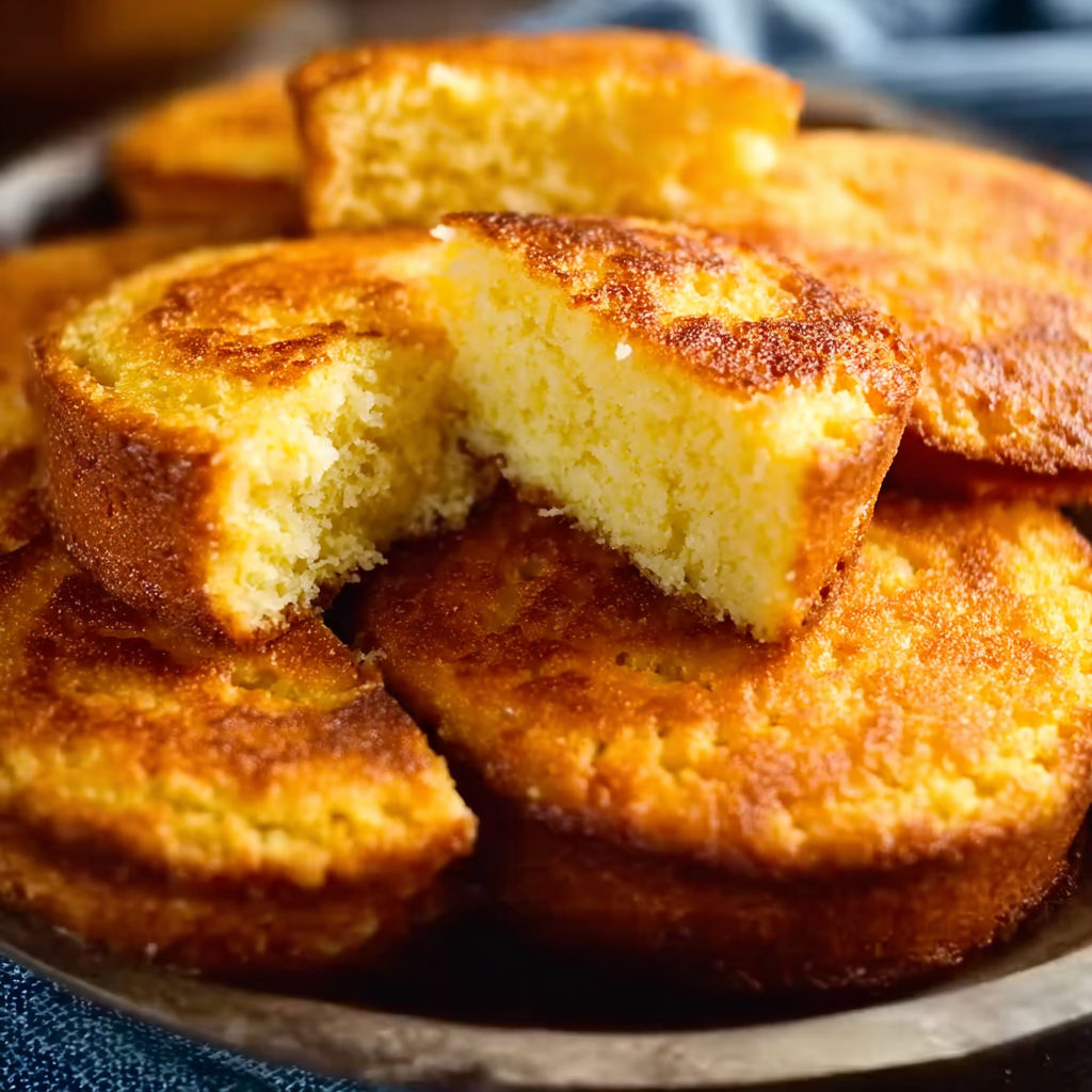 A plate of crunchy soft cornbread slices.