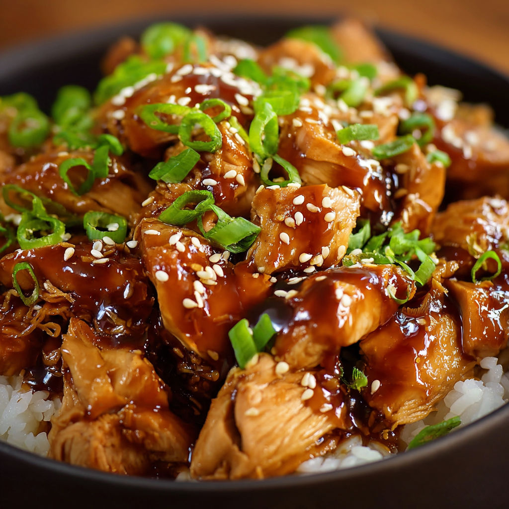 A delicious meal of chicken teriyaki with rice and green onions.