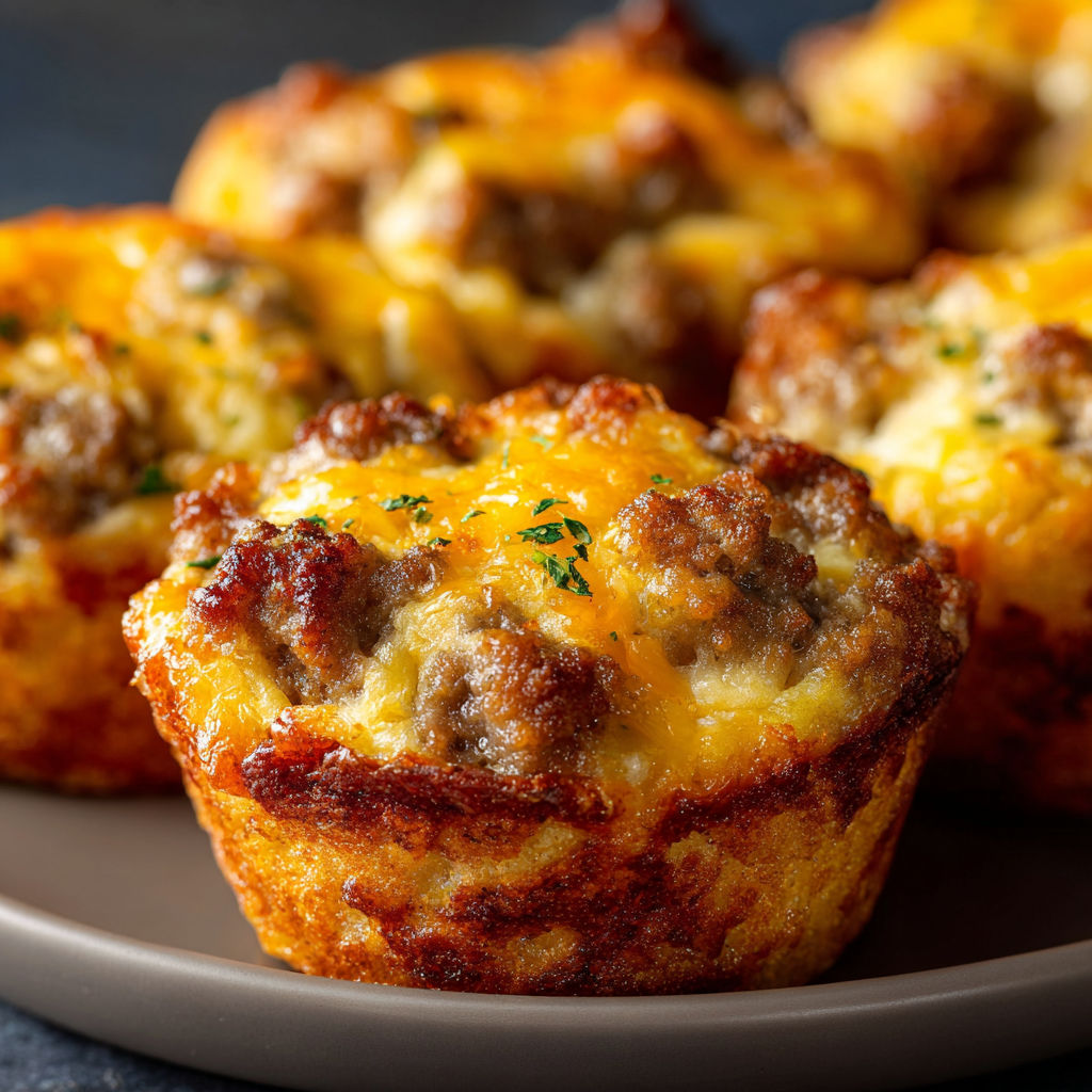 A plate with two sausage muffins on it.